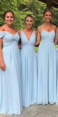 Sexy Floor length cheap Light Blue bridesmaid dresses chiffon long