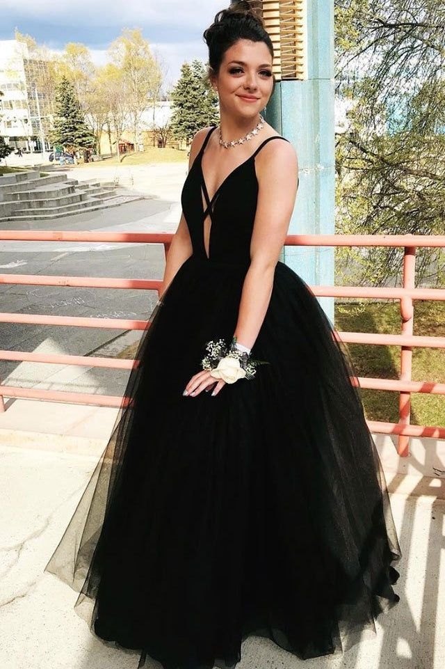 Simple Gothic Wedding Dress Black Tulle Princess Prom Dresses Sleeveless MyChicDress