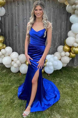 Simple Mermaid Royal Blue Prom Dress V-Neck Strapless