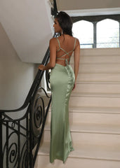 Simple Satin Sage Green Prom Dresses 2024 Mermaid Evening Dress