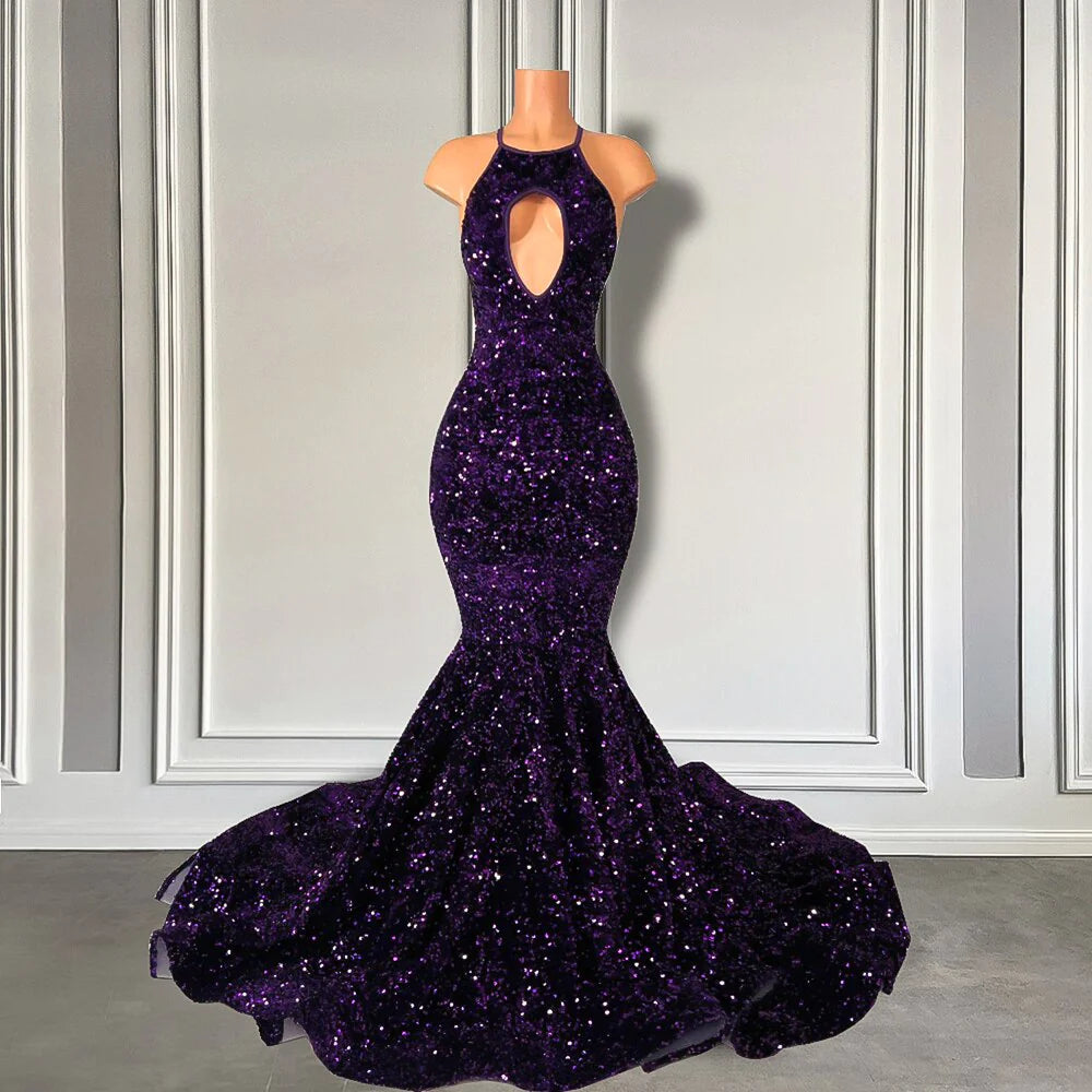 MyChicDress Sparkly Purple Sequined Prom Dresses Black Girls Mermaid Formal Dress Custom Size Same As Picture