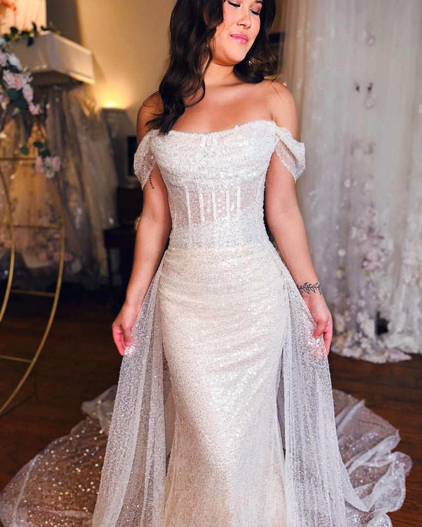 Sparkly Off Shoulder Sequins Wedding Dresses Mermaid With Train ...