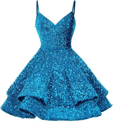 Sparkly Sequin Short V Neck Homecoming Dresses for Teens