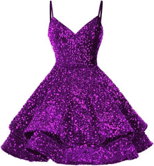 Sparkly Sequin Short V Neck Homecoming Dresses for Teens