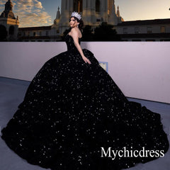 Sparkly Sequined Black Quinceanera Dresses Ball Gown Vestidos De 15 Años