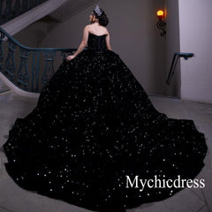 Sparkly Sequined Black Quinceanera Dresses Ball Gown Vestidos De 15 Años