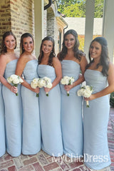 Strapless Light Blue Bridesmaid Dress Long Party Dress Ruched