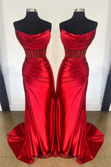 Strapless Mermaid red satin Prom Dress Cowl Neck mychicdress