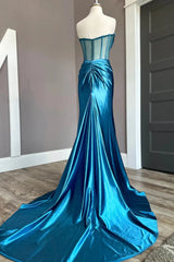 Strapless Mermaid blue satin Prom Dress Cowl Neck mychicdress