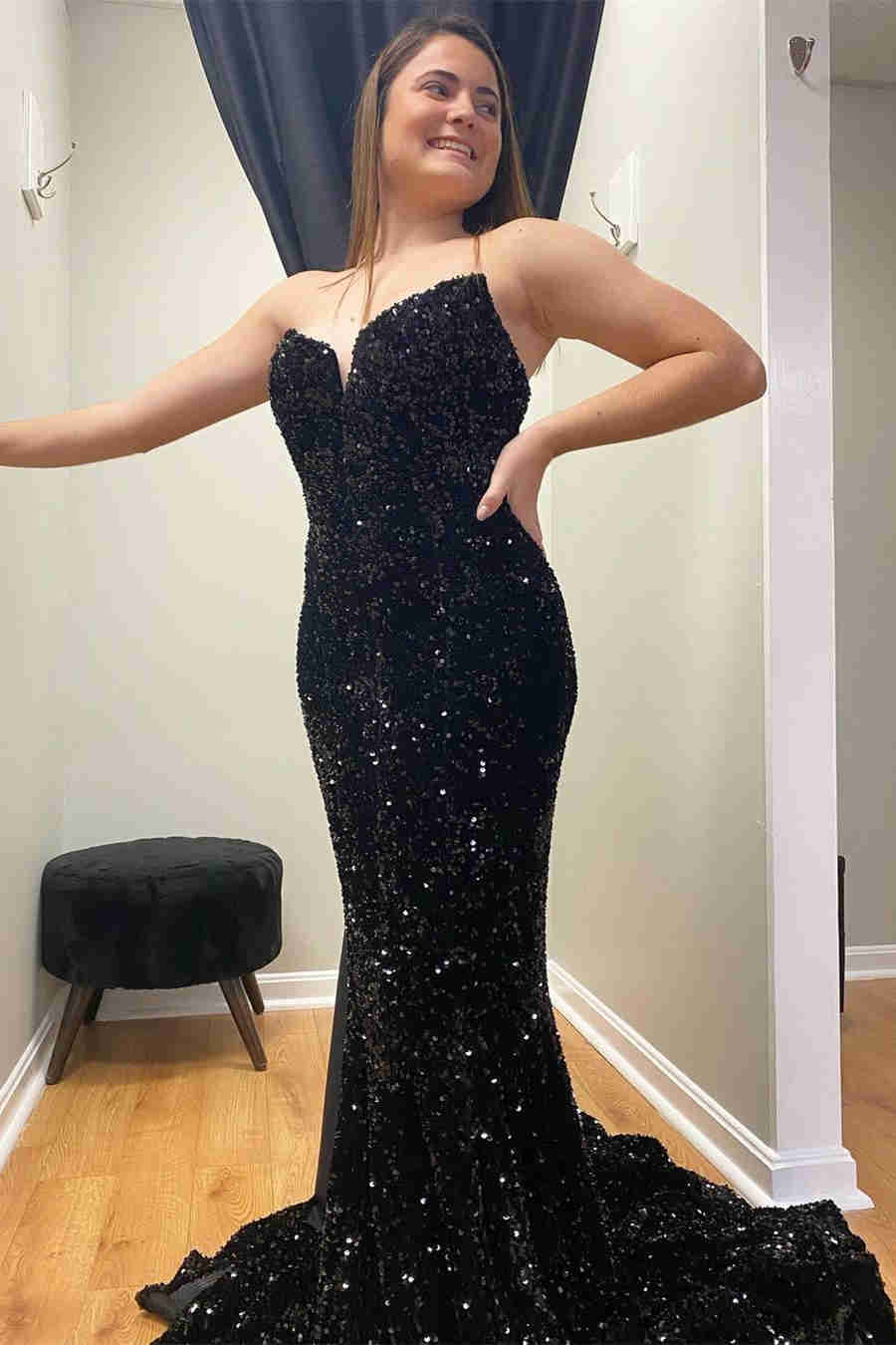 Strapless Sequin blackEvening Dresses Mermaid Long Prom Dress - MyChicDress