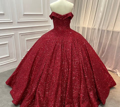 Strapless sequin ball gown dark red wedding dresses sleeveless - MyChicDress