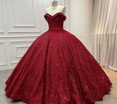 Strapless sequin ball gown dark red wedding dresses sleeveless - MyChicDress