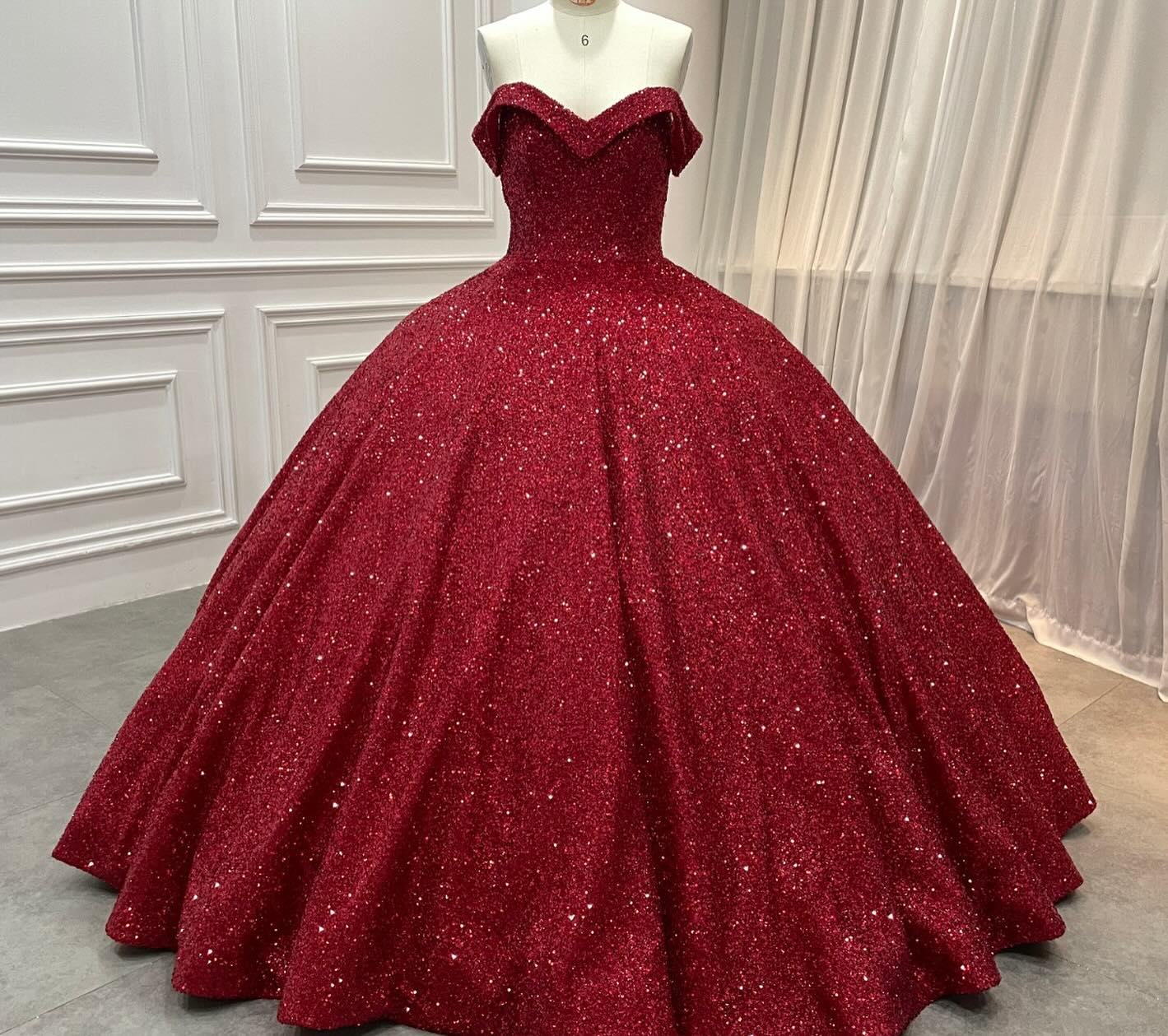 Strapless sequin ball gown dark red wedding dresses sleeveless - MyChicDress