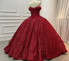 Strapless sequin ball gown dark red wedding dresses sleeveless - MyChicDress