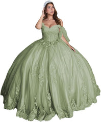 Sweet 16 Dress Lace sage Quinceanera Dresses Off the Shoulder Ball Gown