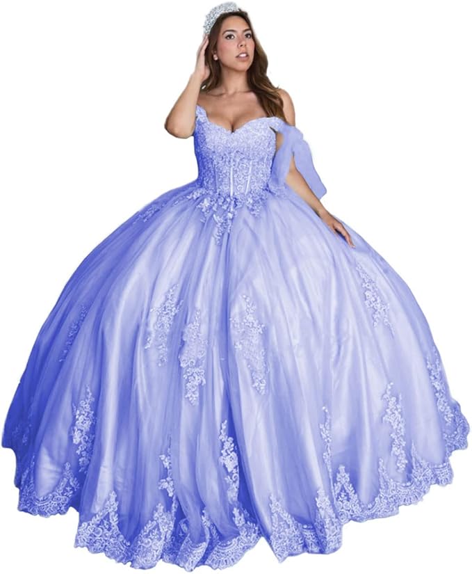 Sweet 16 Dress lavender Lace Quinceanera Dresses Off the Shoulder Ball Gown