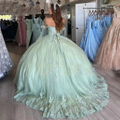 Mint Lace Quinceanera Dresses Off the Shoulder Ball Gown Sweet 16 Dress 