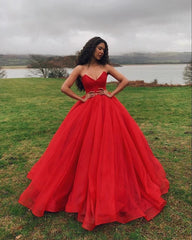 Sweetheart Strapless Red Ball Gown Quinceanera Dresses Satin Sweet 16 Dress MyChicDress