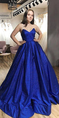 Sweetheart Shiny Sequin Prom Dresses Royal Blue A Line Evening Dress UK