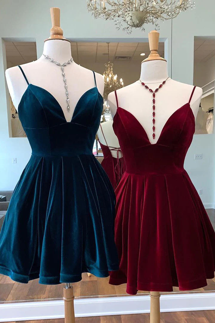 Velvet Short Homecoming Dress Tie Back Straps Winter Formal Dress –  MyChicDress