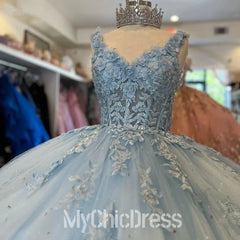 Ball Gown Light Blue Quinceanera Dress for Sweet 16 Straps Sleeveless