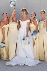 Beach Yellow Bridesmaid Dresses Satin Long with Straps