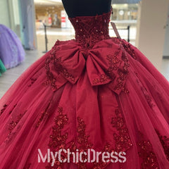 Beading Red Quinceanera Dresses with bow Mychicdress