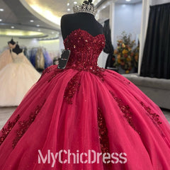 Lace Red Quinceanera Dresses Mychicdress