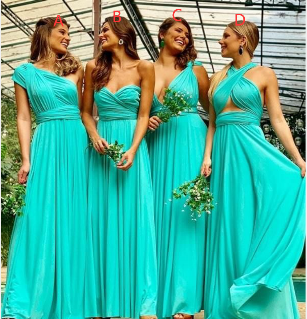 Vestidos de dama de honor convertibles en color turquesa