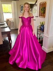 Custom Made Lace Magenta Prom Dresses 2025 Off the Shoulder