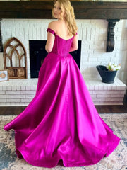 Custom Made Lace Magenta Prom Dresses 2025 Off the Shoulder