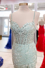 Elegant Lace prom Dress Long Mermaid Applique Straps