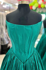 Emerald Green A-Line Prom Dress Strapless Lace-Up Back