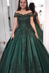 Emerald Green Wedding Dress Off Shoulder Beaded Quince Dress Appliques