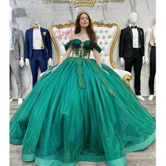 Quinceanera Dresses Emerald Green Vestidos De 15 Anos Tulle Illusion 