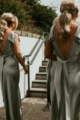 Hot 2025 Beach Sage Green Bridesmaid Dress V Neck with Bow