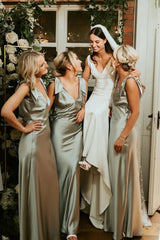 Hot 2025 Beach Sage Green Bridesmaid Dress V Neck with Bow