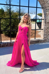 Hot Pink Long Formal Dress 2025 Sweeheart Cutout Pleated