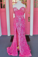 2025 Hot Pink Long Prom Dress Sequin Mermaid Sweetheart