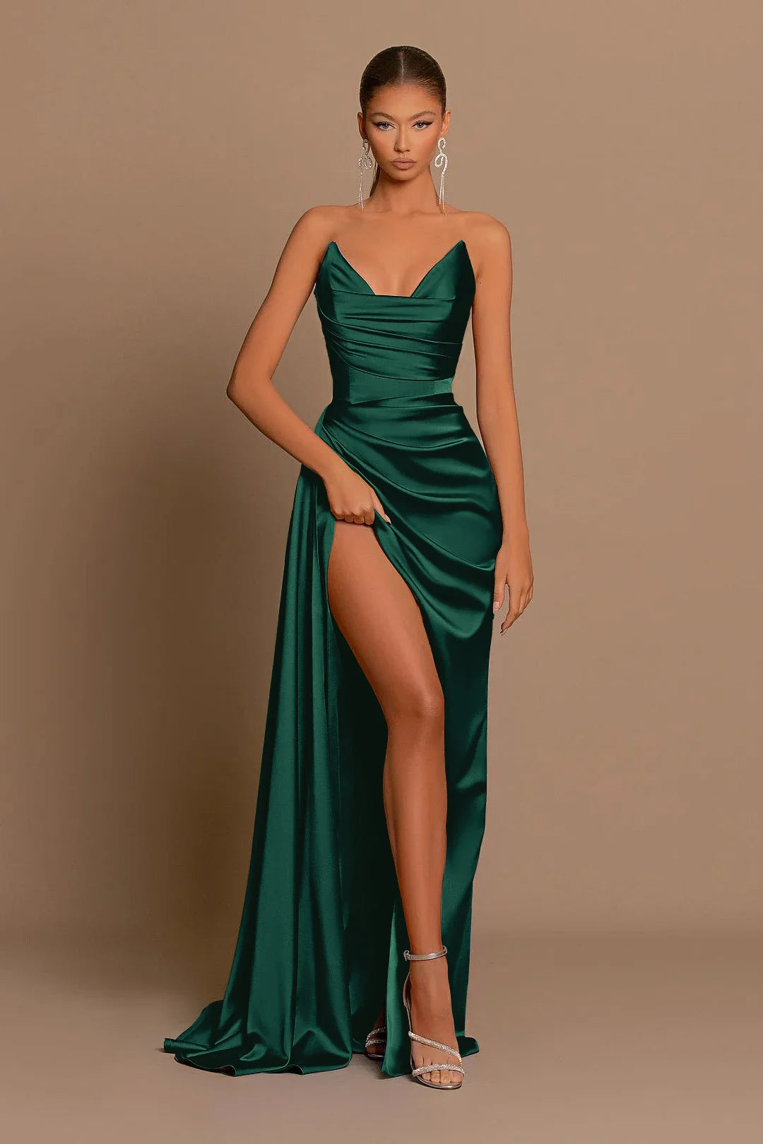 Long dark green Prom Dress  Formal Dress for Guests With Slit