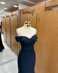 Long Off-the-shoulder Formal Dress Navy Blue Wedding Guest Dress - MyChicDress