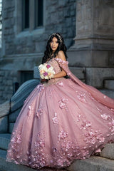 Flower Lace Sweet 16 Dress Ball Gown Vestido De 15 Anos Dress With Cape