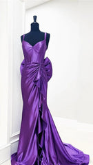 Purple Satin Prom Dress 2025 Mermaid Backless with Bow Tail