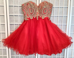 Cheap Red Homecoming Dresses Gold Applique Party Sweet 16 Dress