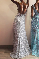 Sequin Emerald Green Prom Dress Cut Mirror Long with Slit