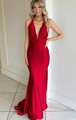 Sexy Red Prom Dress Deep V-neck Formal Dress for Guests