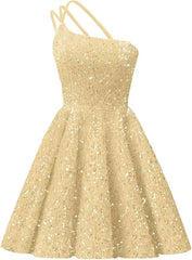 Sparkly One Shoulder Sequin Homecoming Dresses Short for Teens