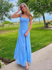 Simple Blue Wedding Guest Dress Square Long Maxi Party Dress