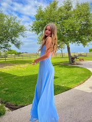 Simple Blue Wedding Guest Dress Square Long Maxi Party Dress