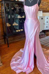 Straps 2025 Hot Pink Prom Dress Corset Long Fitted Formal Dress with Slit